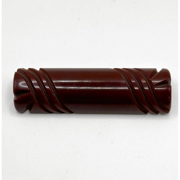 Vintage Carved Brown Plastic Bar‎ Pin Brooch - Picture 1 of 2